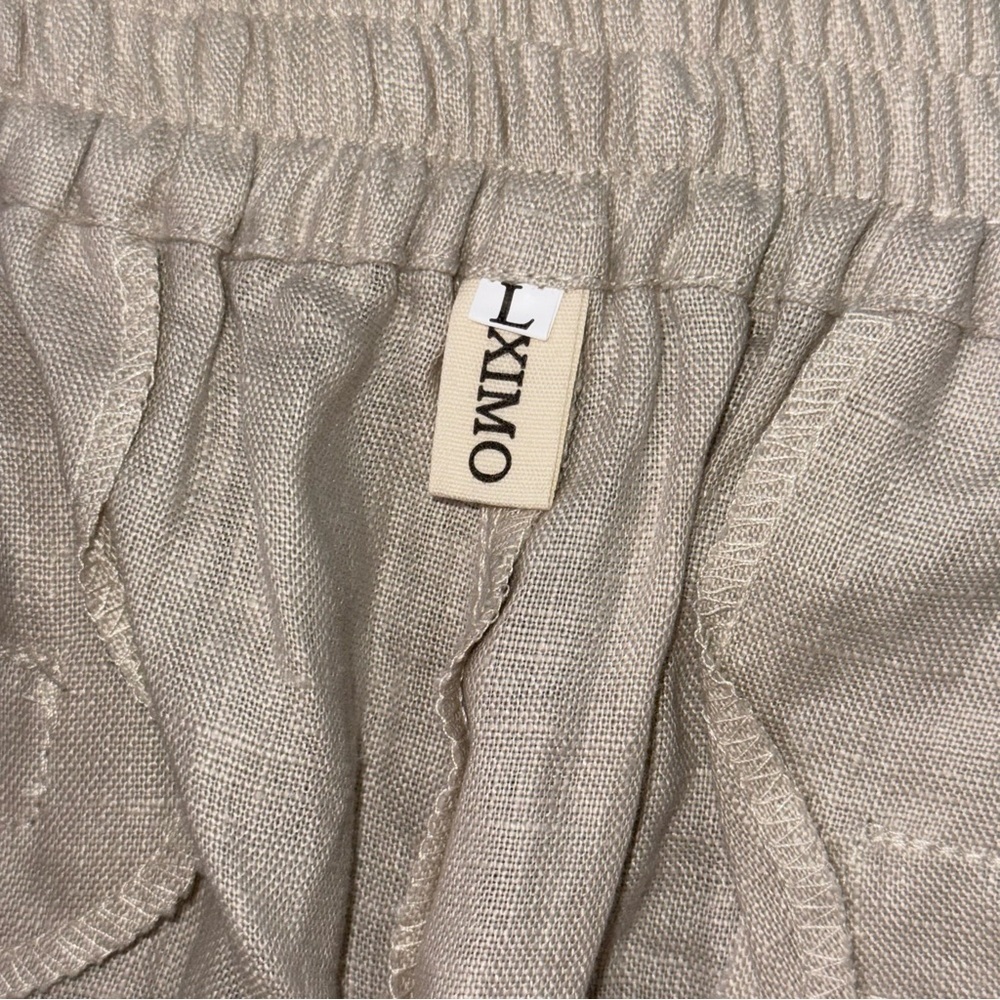 IXIMO %100 Linen Pants Tapered Leg sz L Lagenlook Coastal Cream Ivory pull on - Picture 4 of 11